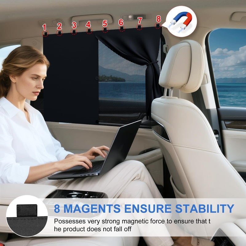 PEMOTech Car Window Shades with 8 Strong Magnets-26.8"x19.7" Dual Layer Car Rear/Side Window Sunshade for Baby - Full Blackout Semi-Transparent 2-in-1 Universal Auto Sun Shade for Kid & Pet Protection (2 Pack) - Image 2